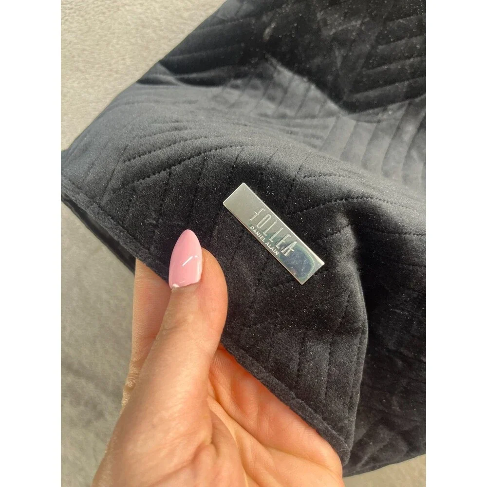 Daniel Alain Black Quilted Velvet Clutch Bag Snap Closure